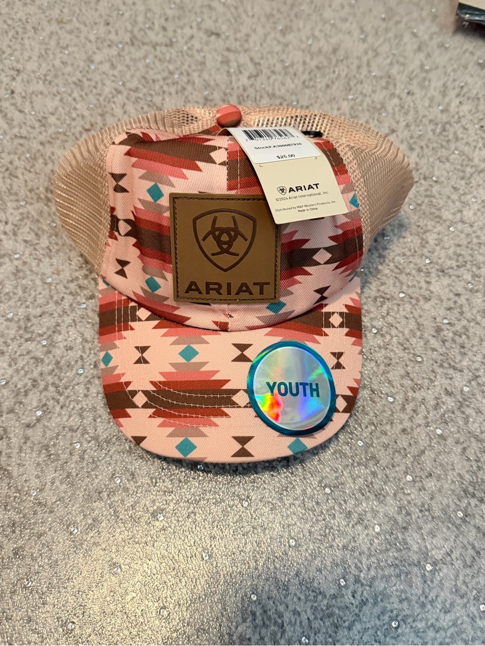 Ariat Youth Pink Aztec Mesh Trucker Hat